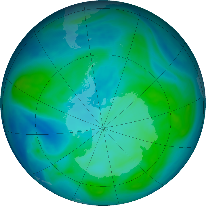 Antarctic ozone map for 23 January 2008